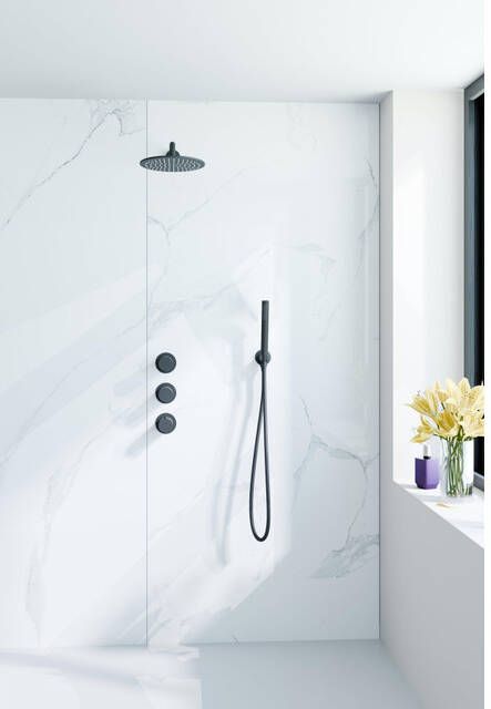 Fortifura Nebbio Regendoucheset inbouwkraan inbouwdeel wandaansluitbocht- doucheslang metaal staafhanddouche 35cm wandarm ronde hoofddouche mat zwart SW1183065 SW1183078 SW542644 SW706203 SW496811 SW7