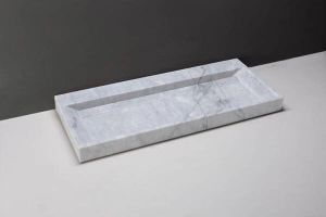 Forzalaqua Bellezza wastafel 100.5x51.5x9cm Rechthoek 2 kraangaten Natuursteen Carrara gepolijst 100466