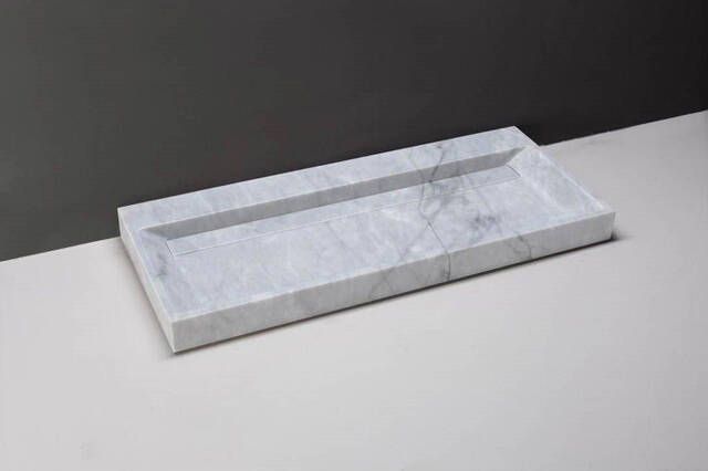 Forzalaqua Bellezza wastafel 120.5x51.5x9cm Rechthoek 0 kraangaten Natuursteen Carrara gepolijst 100467