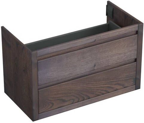 Forzalaqua Gela 2.0 wastafelonderkast 100x51x60cm met 2 softclose greeploze lades Massief Eiken Charcoal 8072110