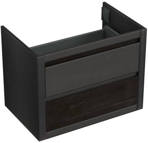 Forzalaqua Gela 2.0 wastafelonderkast 80x51x60cm met 2 softclose greeploze lades Massief Eiken Black oiled 8070100