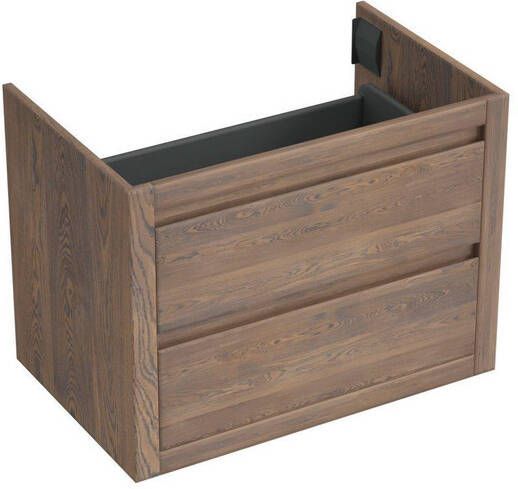 Forzalaqua Gela 2.0 wastafelonderkast 80x51x60cm met 2 softclose greeploze lades Massief Eiken Havanna 8071250