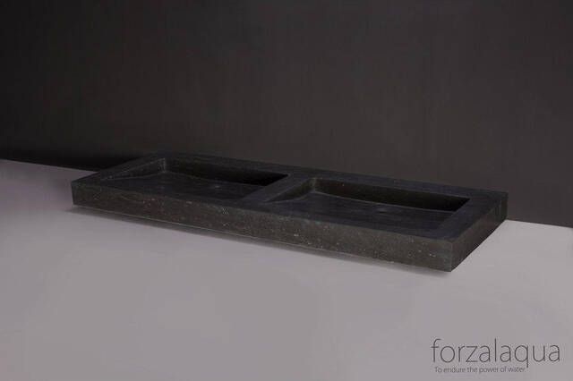 Forzalaqua Palermo Doppio wastafel 140.5x51.5x9cm Rechthoek 2 kraangaten 2 wasbakken Natuursteen Hardsteen gezoet 100128