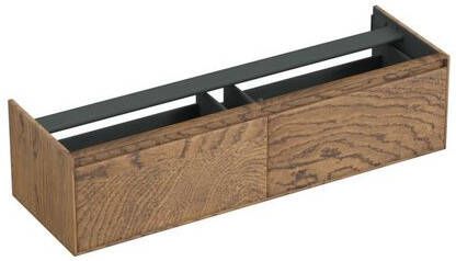 Forzalaqua Reno 2.0 wastafelonderkast 160x51x40cm met 2 softclose greeploze lades Massief Eiken Castle Brown 8070800