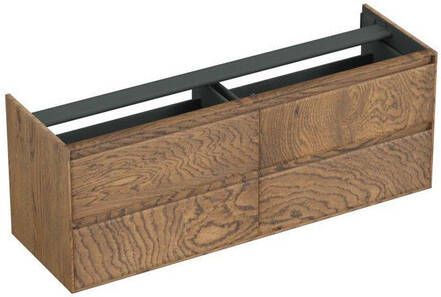 Forzalaqua Reno 2.0 wastafelonderkast 160x51x60cm met 4 softclose greeploze lades Massief Eiken Castle Brown 8070835
