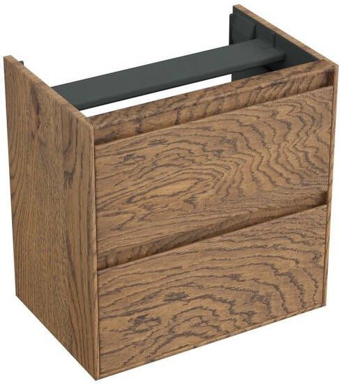 Forzalaqua Reno 2.0 wastafelonderkast 59.5x39.5x60cm met 2 softclose greeploze lades Massief Eiken Castle Brown 8070805