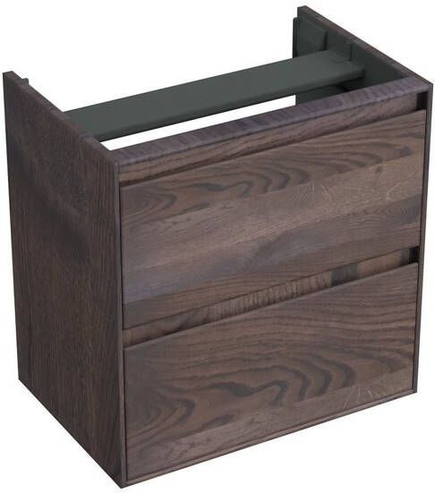 Forzalaqua Reno 2.0 wastafelonderkast 59.5x39.5x60cm met 2 softclose greeploze lades Massief Eiken Charcoal 8072230