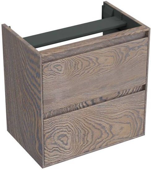 Forzalaqua Reno 2.0 wastafelonderkast 59.5x39.5x60cm met 2 softclose greeploze lades Massief Eiken Silver Grey 8071660