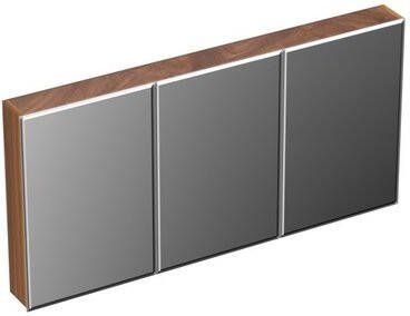 Forzalaqua Uni spiegelkast 140x68.5x12.5cm 3 draaideuren dubbelzijdig spiegelend Massief Eiken Pure Walnut 8070670
