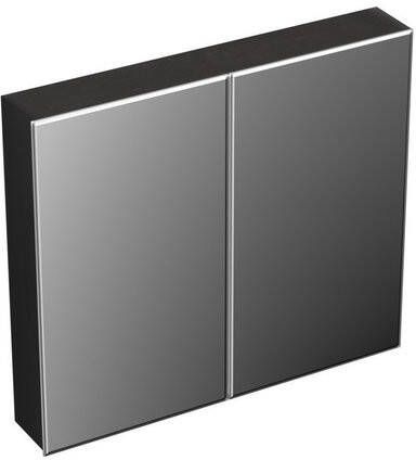 Forzalaqua Uni spiegelkast 80x68.5x12.5cm 2 draaideuren dubbelzijdig spiegelend Massief Eiken Black oiled 8070360