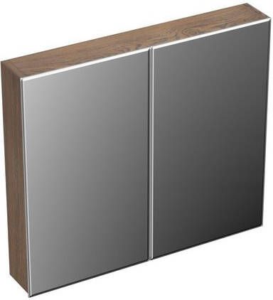 Forzalaqua Uni spiegelkast 80x68.5x12.5cm 2 draaideuren dubbelzijdig spiegelend Massief Eiken Havanna 8071510