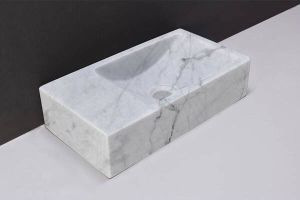 Forzalaqua Venetia fonteinbak 40x22x10cm wasbak Rechts 0 kraangaten Natuursteen Carrara gepolijst 8011300