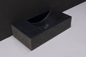 Forzalaqua Venetia fonteinbak 40x22x10cm wasbak Rechts 0 kraangaten Natuursteen Graniet gezoet & gekapt 8011316
