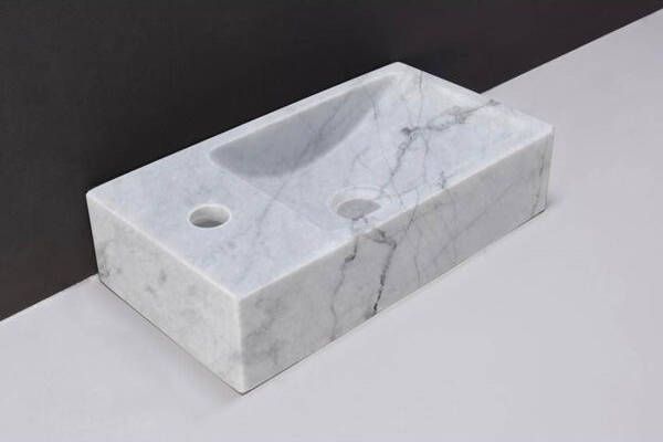 Forzalaqua Venetia fonteinbak 40x22x10cm wasbak rechts 1 kraangat links Natuursteen Carrara gepolijst 100431
