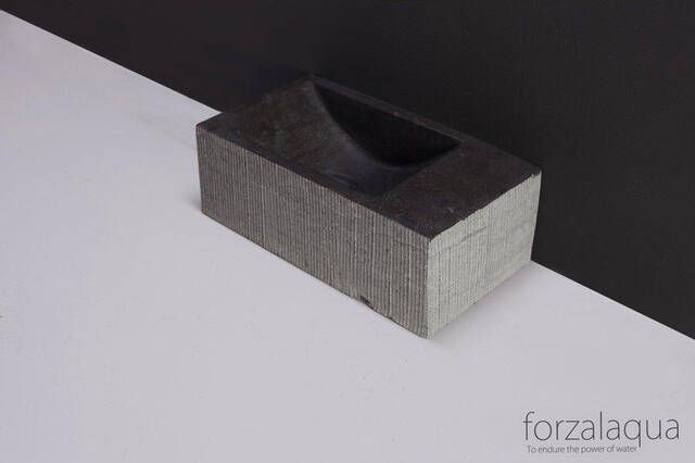 Forzalaqua Venetia Xs fonteinbak 29x16x10cm wasbak Links 0 kraangaten Natuursteen Blauw grijs gefrijnd 100232