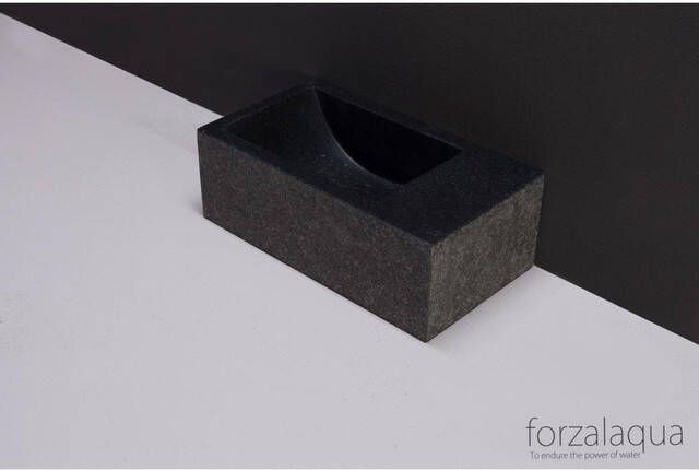 Forzalaqua Venetia Xs fonteinbak 29x16x10cm wasbak Links 0 kraangaten Natuursteen Graniet gezoet & gebrand 8010292