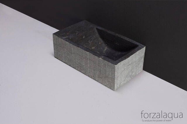 Forzalaqua Venetia Xs fonteinbak 29x16x10cm wasbak Rechts 0 kraangaten Natuursteen Blauw grijs gefrijnd 100231