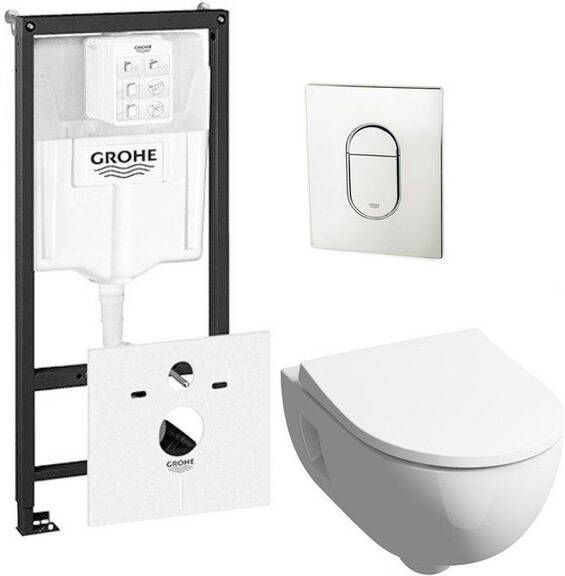 Geberit 300 basic toiletset inclusief Grohe inbouwreservoir en Grohe Arena bedieningsplaat chroom 0729205 0729240 sw398922
