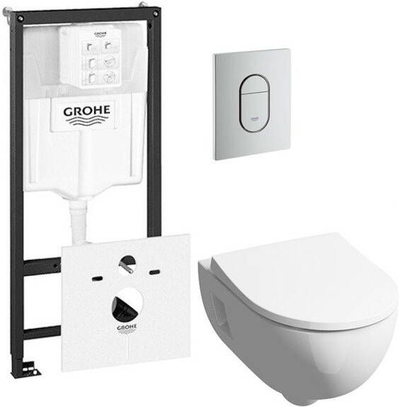 Geberit 300 basic toiletset inclusief Grohe inbouwreservoir en Grohe Arena bedieningsplaat mat chroom 0729205 0729241 sw398922