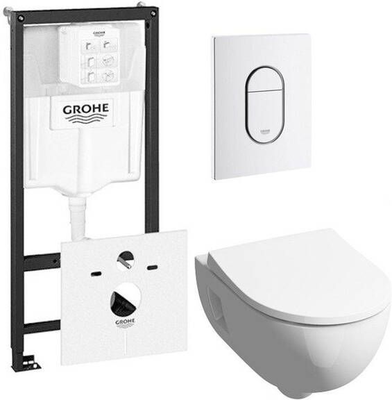 Geberit 300 basic toiletset inclusief Grohe inbouwreservoir en Grohe Arena bedieningsplaat wit 0729205 0729242 sw398922
