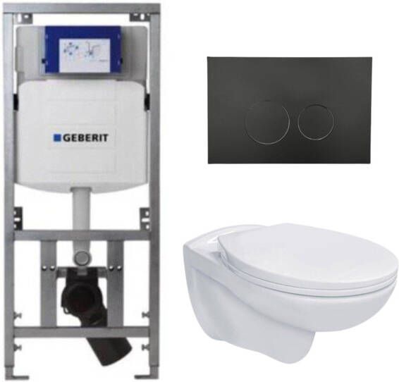 Geberit Adema Classico toiletset bestaande uit inbouwreservoir en toiletpot basic toiletzitting en bedieningsplaat zwart SW1152613 SW706188 0701131
