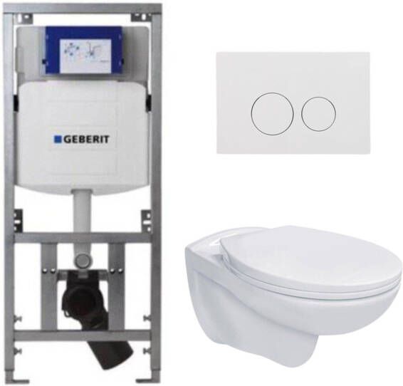 Geberit Adema Classico toiletset bestaande uit inbouwreservoir en toiletpot basic toiletzitting en bedieningsplaat wit SW1152613 SW706186 0701131