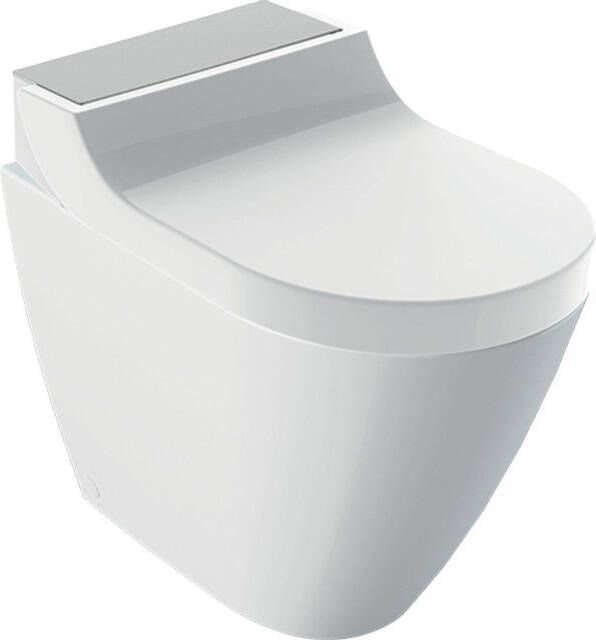 Geberit AquaClean Tuma Comfort douche wc staand met geurafzuiging föhn ladydouche en verwarmbare softclose zitting rvs-decorplaat wit