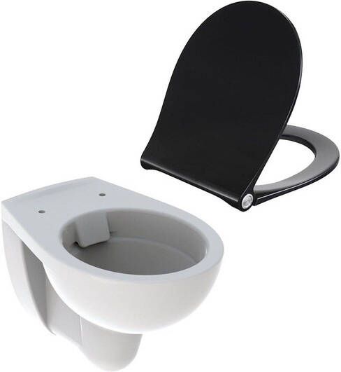 Geberit E-Con toiletset 52x35.5cm diepspoel rimfree met Pressalit closetzitting met softclosing en quickrelease wit zwart 501760001