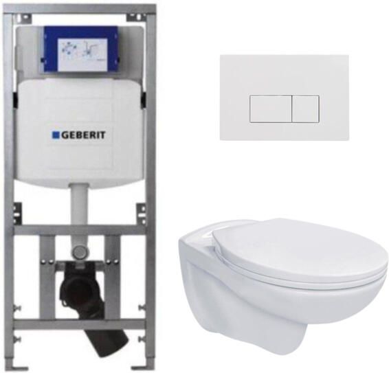 Geberit Adema Classico toiletset bestaande uit inbouwreservoir en toiletpot basic toiletzitting en bedieningsplaat rechte knoppen wit SW1152613 SW706187 0701131