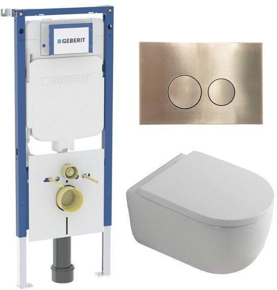 Geberit QeramiQ Dely Swirl Toiletset 36.3x51.7cm diepspoel rimless UP720 Duofix Sigma inbouwreservoir 35mm zitting geborsteld messing bedieningsplaat ronde knoppen wit mat SW1237202 SW706200 SW1000767 sw1026257