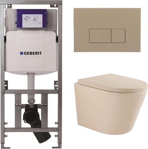 Geberit QeramiQ Dely Swirl Toiletset 36.3x51.7cm UP320 inbouwreservoir met Burda frame 35 mm zitting bedieningsplaat taupe rechthoekige knoppen beige 0701131 SW1102379 SW1000771 SW1026259