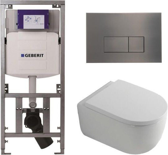 Geberit QeramiQ Dely Swirl Toiletset 36.3x51.7cm UP320 inbouwreservoir met Burda frame 35mm zitting gunmetal bedieningsplaat rechthoekige knoppen wit glans 0701131 SW706199 SW1000767 SW1026256