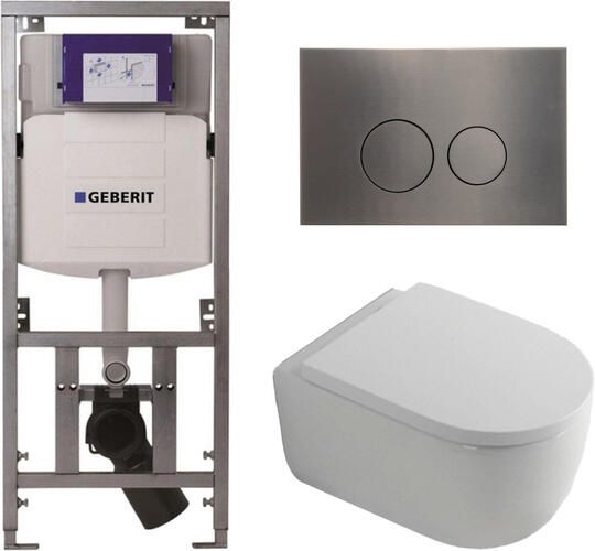 Geberit QeramiQ Dely Swirl Toiletset 36.3x51.7cm UP320 inbouwreservoir met Burda frame 35mm zitting gunmetal bedieningsplaat ronde knoppen wit glans 0701131 SW706198 SW1000767 SW1026256