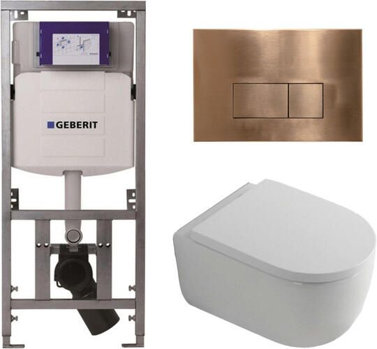 Geberit QeramiQ Dely Swirl Toiletset 36.3x51.7cm UP320 inbouwreservoir met Burda frame 35mm zitting koperen bedieningsplaat rechthoekige knoppen wit glans 0701131 SW706197 SW1000767 SW1026256