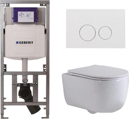Geberit QeramiQ Dely Swirl Toiletset 36.3x51.7cm UP320 inbouwreservoir met Burda frame slim zitting glans witte bedieningsplaat ronde knoppen wit glans 0701131 SW706186 SW1000766 SW1026256