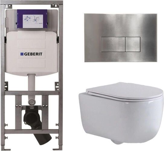 Geberit QeramiQ Dely Swirl Toiletset 36.3x51.7cm UP320 inbouwreservoir met Burda frame slim zitting steel bedieningsplaat rechthoekige knoppen wit glans 0701131 SW706195 SW1000766 SW1026256
