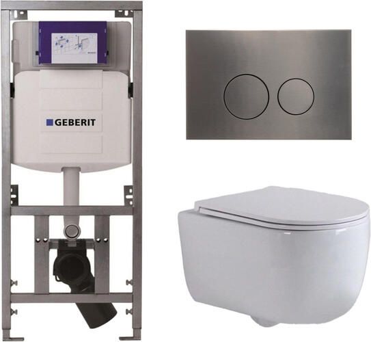 Geberit QeramiQ Dely Swirl Toiletset 36.3x51.7cm UP320 inbouwreservoir met Burda frame slim zitting gunmetal bedieningsplaat ronde knoppen wit glans 0701131 SW706198 SW1000766 SW1026256