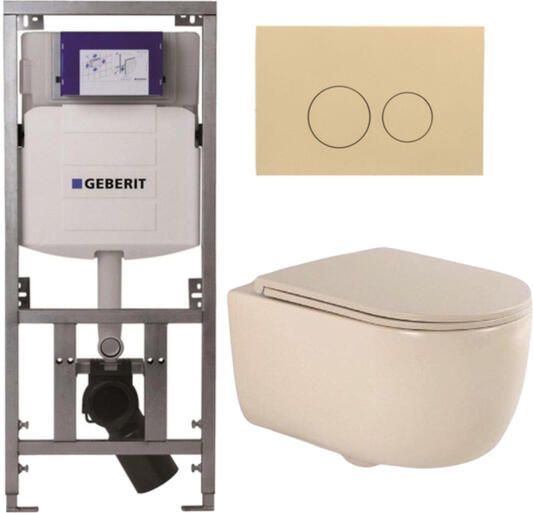 Geberit QeramiQ Dely Swirl Toiletset 36.3x51.7cm UP320 inbouwreservoir met Burda frame slim zitting bedieningsplaat beige ronde knoppen beige 0701131 SW1102365 SW1000770 SW1026259