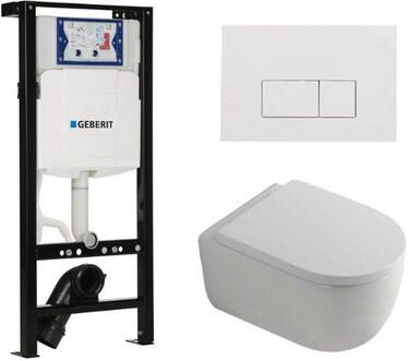 Geberit QeramiQ Dely Swirl Toiletset 36.3x51.7cm UP320 plieger inbouwreservoir 35mm zitting glans witte bedieningsplaat rechthoekige knoppen wit glans SW1381697 SW706187 SW1000767 SW1026256