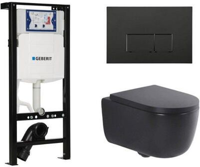 Geberit QeramiQ Dely Swirl Toiletset 36.3x51.7cm UP320 plieger inbouwreservoir 35mm zitting mat zwarte bedieningsplaat rechthoekige knoppen mat zwart SW1000769 SW1026258 SW1381697 SW706189
