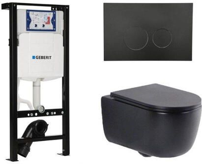 Geberit QeramiQ Dely Swirl Toiletset 36.3x51.7cm UP320 plieger inbouwreservoir slim zitting mat zwarte bedieningsplaat ronde knoppen mat zwart SW1381697 SW706188 SW1000768 SW1026258