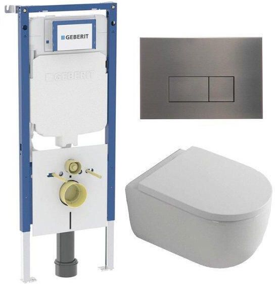 Geberit QeramiQ Dely Swirl Toiletset 36.3x51.7cm UP720 Duofix Sigma inbouwreservoir 35mm zitting gunmetal bedieningsplaat rechthoekige knoppen wit glans SW1237202 SW706199 SW1000767 SW1026256