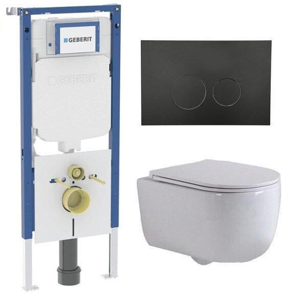 Geberit QeramiQ Dely Swirl Toiletset 36.3x51.7cm UP720 Duofix Sigma inbouwreservoir slim zitting mat zwarte bedieningsplaat ronde knoppen wit glans SW1237202 SW706188 SW1000766 SW1026256