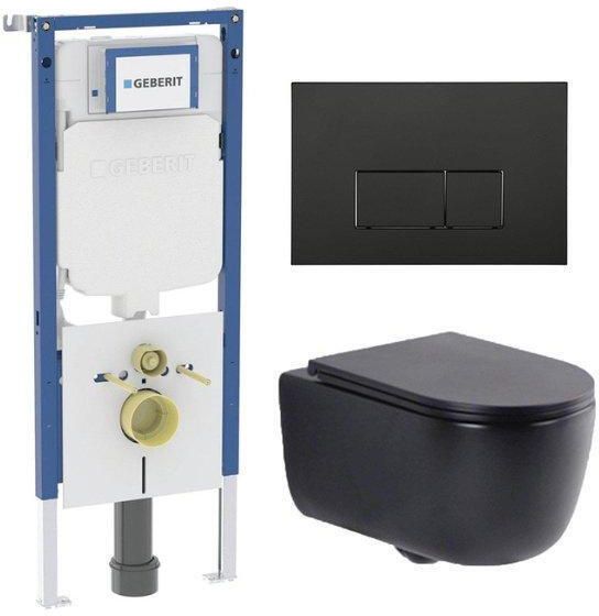 Geberit QeramiQ Dely Swirl Toiletset 36.3x51.7cm UP720 Duofix Sigma inbouwreservoir slim zitting mat zwarte metalen bedieningsplaat rechthoekige knoppen mat zwart SW1237202 SW706193 SW1000768 SW1026258
