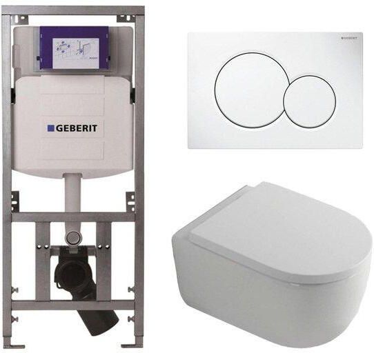 Geberit QeramiQ Dely Swirl Toiletset 36.5x53cm UP320 inbouwreservoir met Burda frame 35mm zitting witte sigma bedieningsplaat ronde knoppen glans wit 0701131 0700518 SW1000767 SW1026256