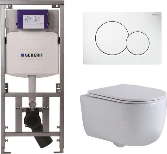 Geberit QeramiQ Dely Swirl Toiletset 36.5x53cm UP320 inbouwreservoir met Burda frame slim zitting witte sigma bedieningsplaat ronde knoppen wit mat 0701131 0700518 SW1000766 SW1026257