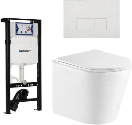 Geberit QeramiQ Dely Toiletset 36.3x51.7cm diepspoel rimless Inbouwreservoir met UP320 spoelmechanisme softclose toiletzitting mat witte bedieningsplaat rechtehoekige knoppen wit mat SW1026254 SW1381697 SW706191 SW1000766