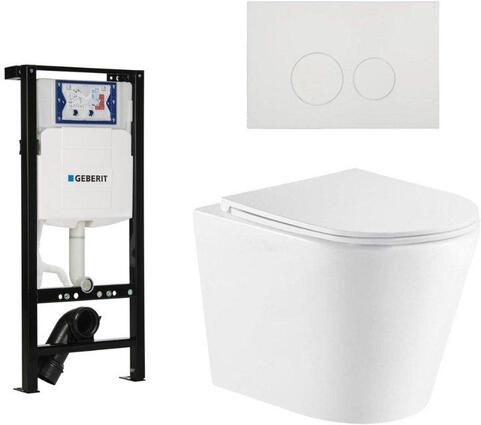 Geberit QeramiQ Dely Toiletset 36.3x51.7cm diepspoel rimless Inbouwreservoir met UP320 spoelmechanisme softclose toiletzitting mat witte bedieningsplaat ronde knoppen mat wit SW1000766 SW1381697 SW706190 SW1026254