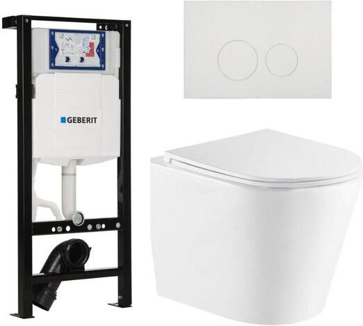 Geberit QeramiQ Dely Toiletset 36.3x51.7cm diepspoel rimless Inbouwreservoir met UP320 spoelmechanisme softclose toiletzitting glans witte bedieningsplaat ronde knoppen wit glans SW1026255 SW1381697 SW706186 SW1159504