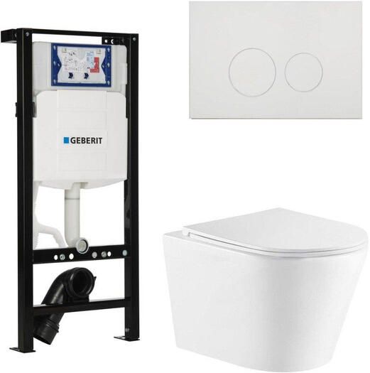 Geberit QeramiQ Dely Toiletset 36.3x51.7cm diepspoel rimless Inbouwreservoir met UP320 spoelmechanisme softclose toiletzitting glans witte bedieningsplaat ronde knoppen wit mat SW1000766 SW1381697 SW706186 SW1026254